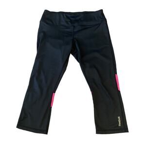 Reebok Running Cropped Capri Leggings Black Pink Size Medium